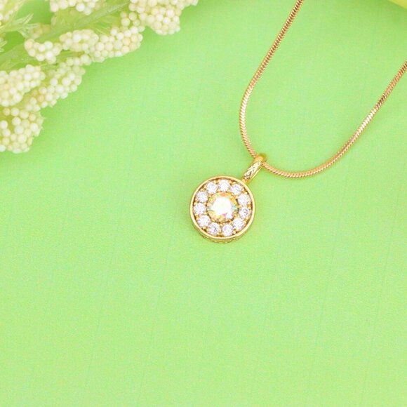 "Satin White Center Pendant with Crystal Halo Rose Gold Charm, XPPT1594 - Picture 2 of 13